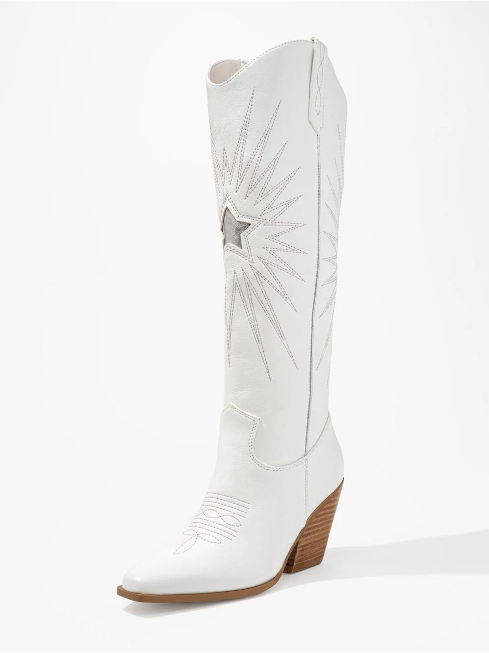 Billini White Western Over-The-Knee Star Stitch Boot